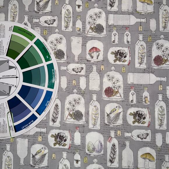 Nature Apothecary Jars with Feather, Flower, Mushroom on Gray - 2/3 Yard - Picture 5 of 8